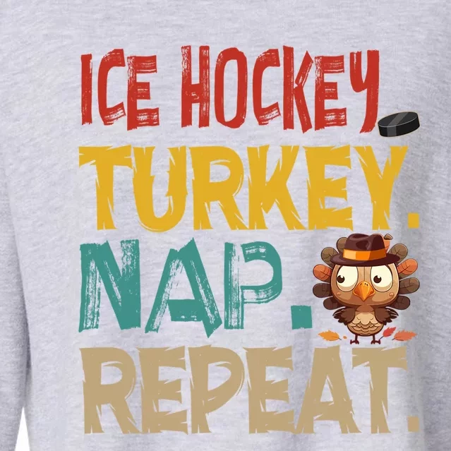 Vintage Ice Hockey Turkey Nap Repeat Thanksgiving Player Gift Cropped Pullover Crew