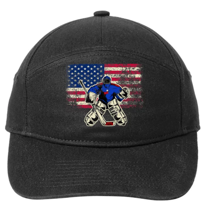 Vintage Ice Hockey Goalie USA Flag Gift For Goalie 7-Panel Snapback Hat