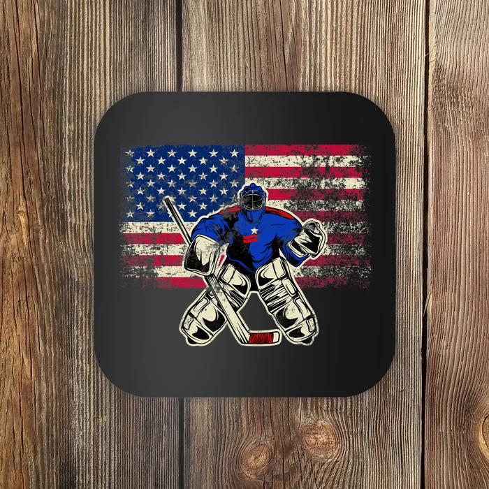 Vintage Ice Hockey Goalie USA Flag Gift For Goalie Coaster