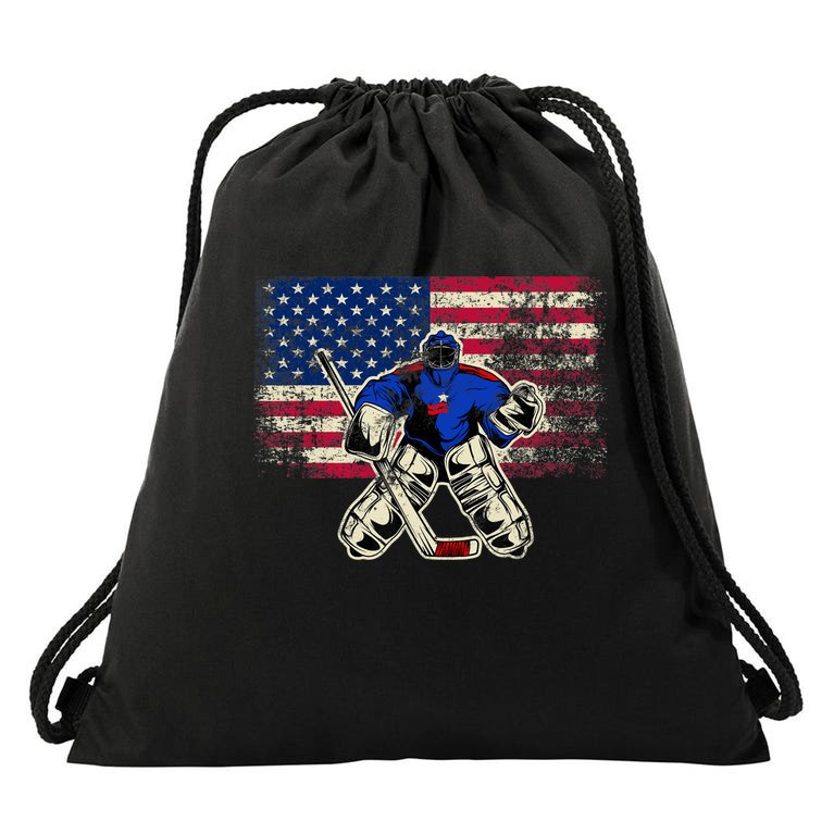 Vintage Ice Hockey Goalie USA Flag Gift For Goalie Drawstring Bag