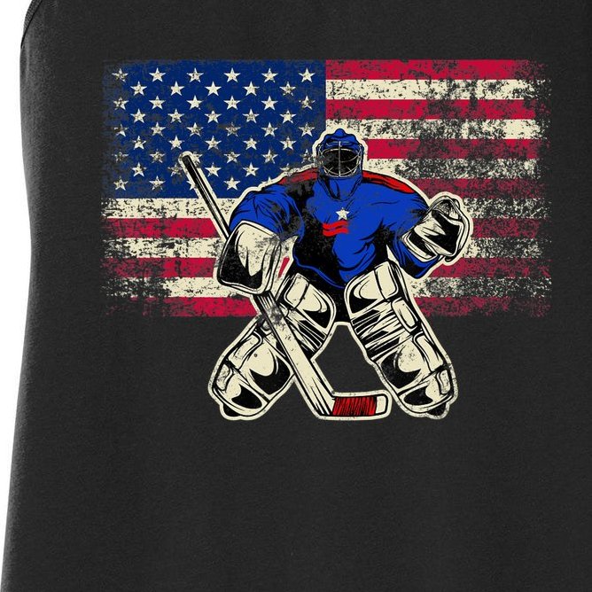 Vintage Ice Hockey Goalie USA Flag Gift For Goalie Women's Racerback Tank