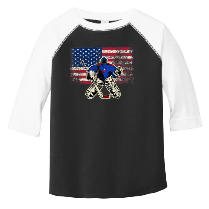 Vintage Ice Hockey Goalie USA Flag Gift For Goalie Toddler Fine Jersey T-Shirt