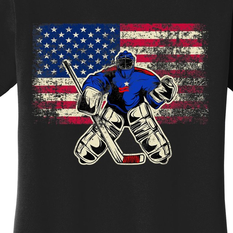 Vintage Ice Hockey Goalie USA Flag Gift For Goalie Women's T-Shirt