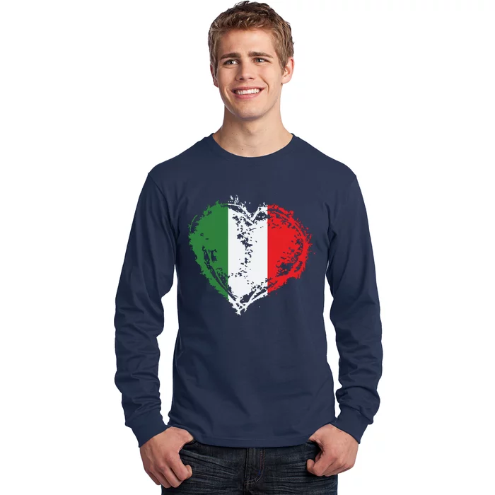 Vintage Italy Heart Shape Italian Flag Stylish Design Long Sleeve Shirt