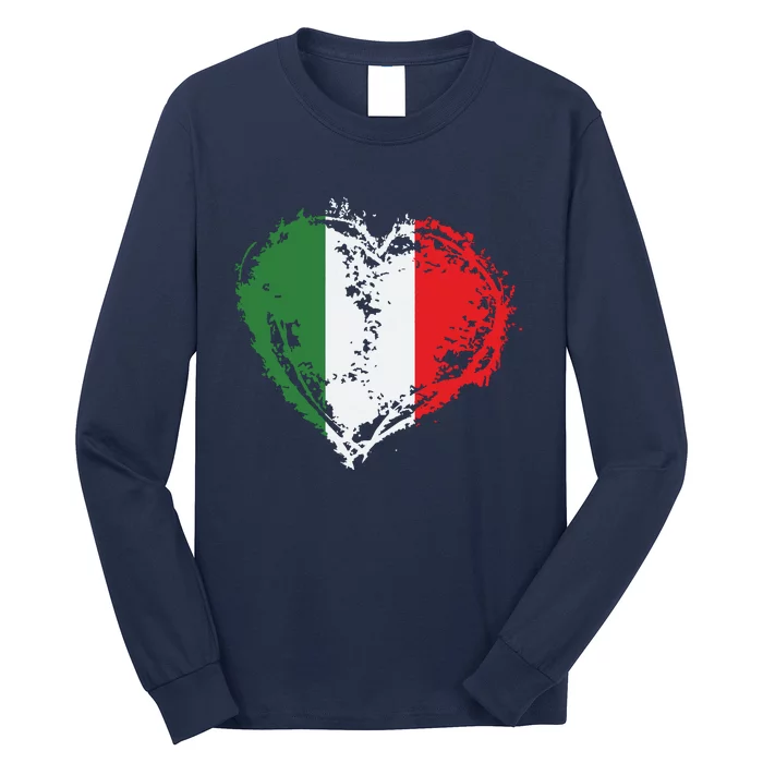 Vintage Italy Heart Shape Italian Flag Stylish Design Long Sleeve Shirt