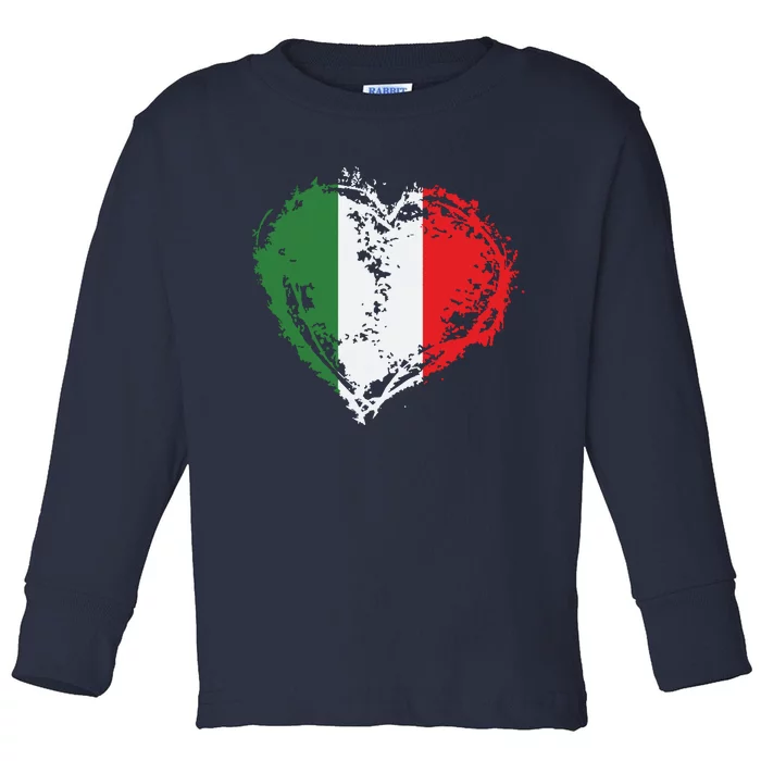 Vintage Italy Heart Shape Italian Flag Stylish Design Toddler Long Sleeve Shirt