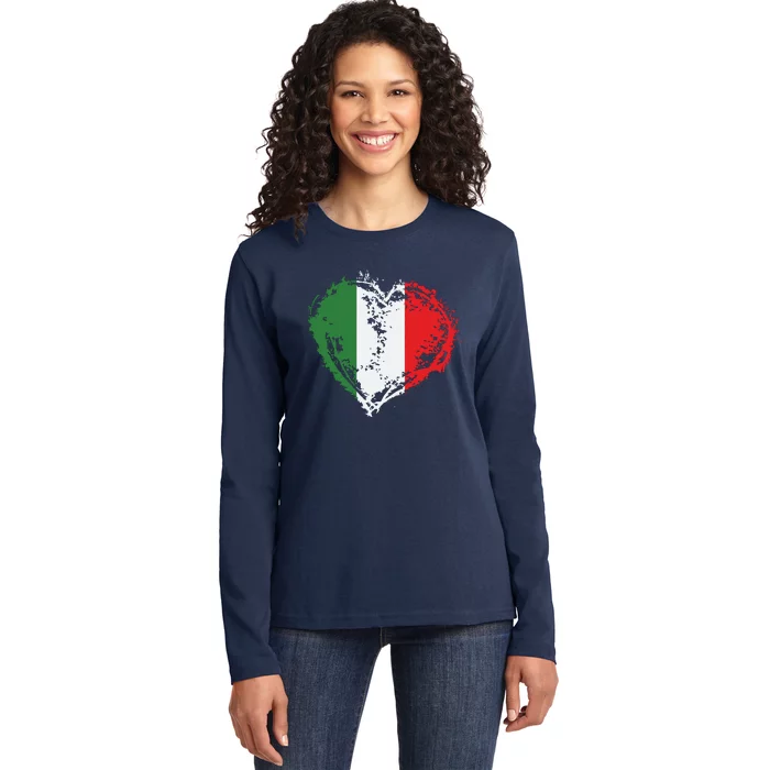 Vintage Italy Heart Shape Italian Flag Stylish Design Ladies Long Sleeve Shirt