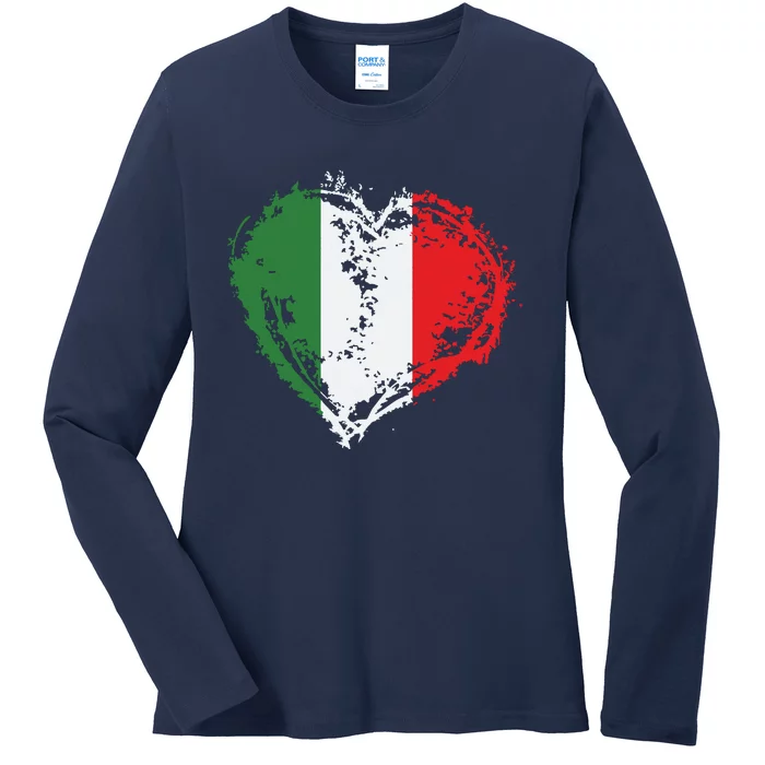 Vintage Italy Heart Shape Italian Flag Stylish Design Ladies Long Sleeve Shirt