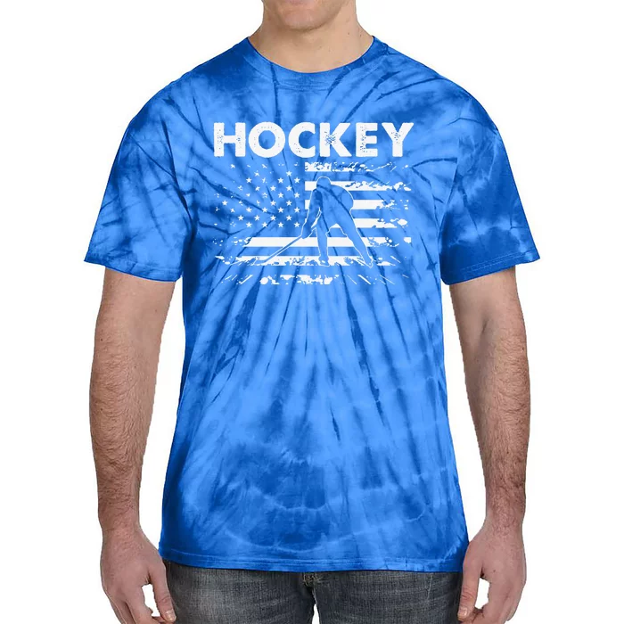 Vintage Ice Hockey American Flag Ice Hockey Player Tie-Dye T-Shirt