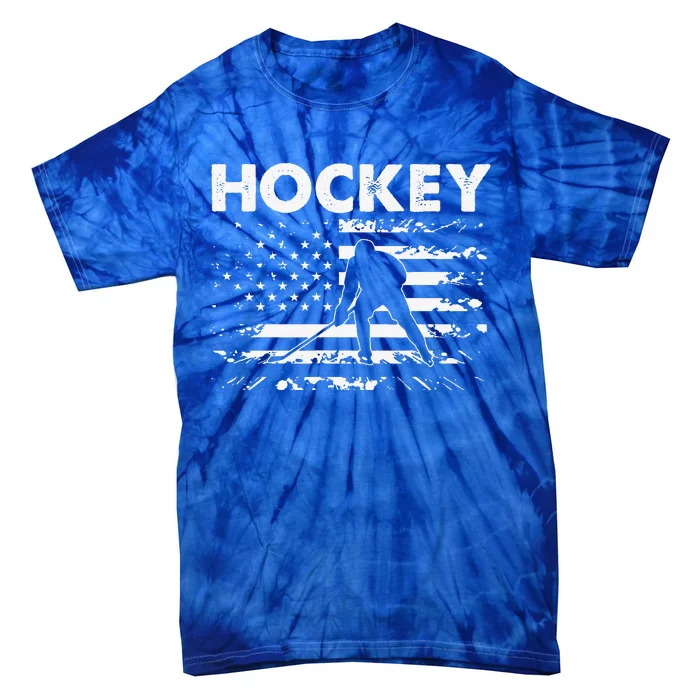 Vintage Ice Hockey American Flag Ice Hockey Player Tie-Dye T-Shirt