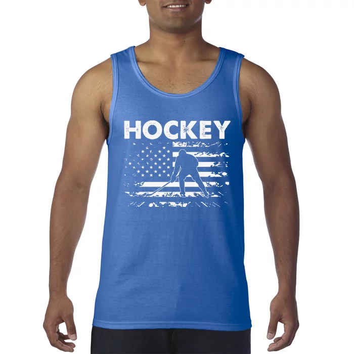 Vintage Ice Hockey American Flag Ice Hockey Player Tank Top