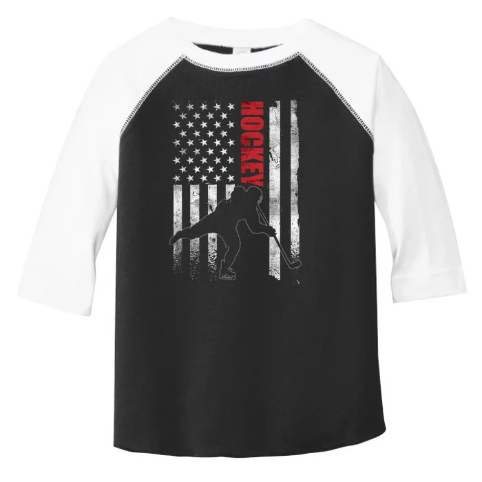 Vintage Ice Hockey American Flag Ice Hockey Player 4th July Toddler Fine Jersey T-Shirt