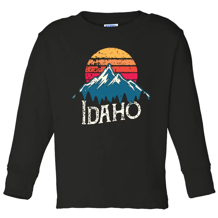 Vintage Idaho Id Mountains Outdoor Wildness Retro Toddler Long Sleeve Shirt