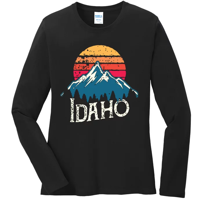 Vintage Idaho Id Mountains Outdoor Wildness Retro Ladies Long Sleeve Shirt