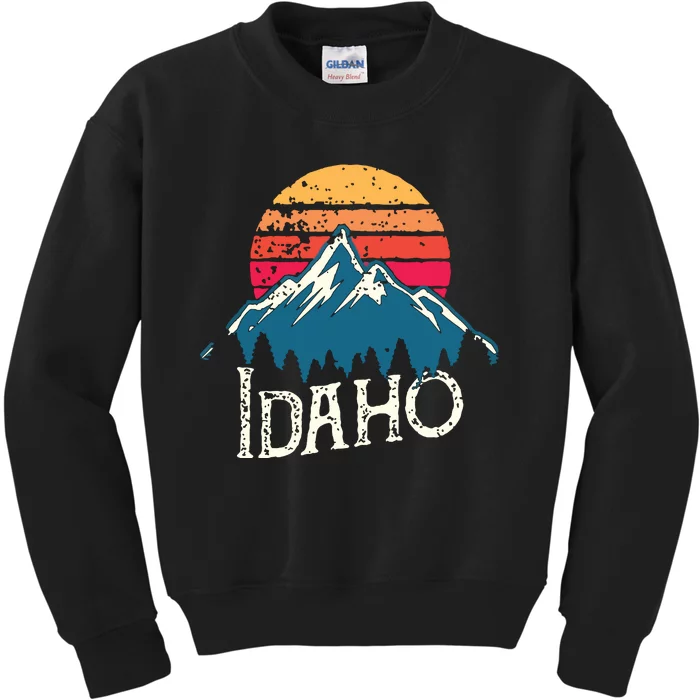 Vintage Idaho Id Mountains Outdoor Wildness Retro Kids Sweatshirt