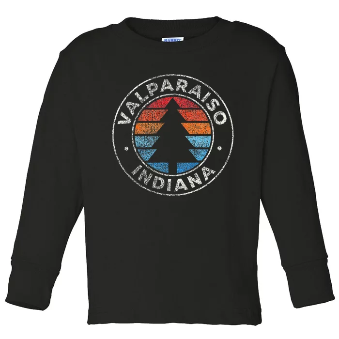 Valparaiso Indiana In Vintage Graphic Retro 70s Toddler Long Sleeve Shirt