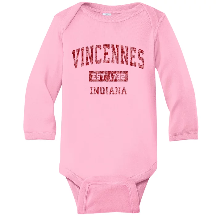 Vincennes Indiana In Vintage Sports Design Red Design Baby Long Sleeve Bodysuit