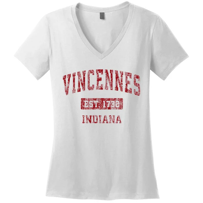 Vincennes Indiana In Vintage Sports Design Red Design Women's V-Neck T-Shirt