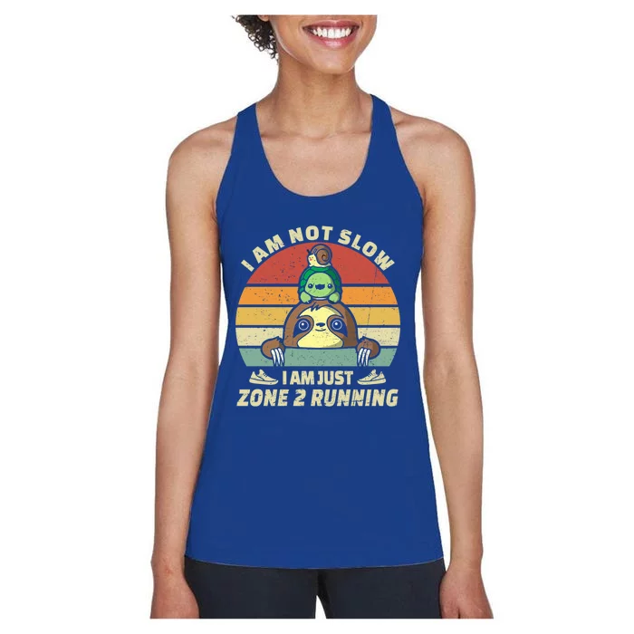 Vintage Im Just Zone 2 Running Funny Sloth Slow Runner Team Gift Women's Racerback Tank