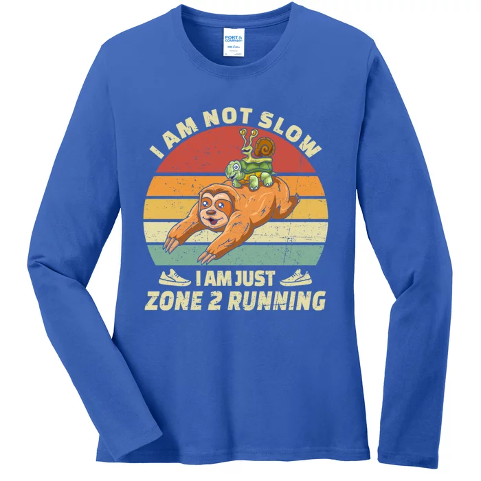 Vintage Im Just Zone 2 Running Sloth Slow Runner Team Great Gift Ladies Long Sleeve Shirt