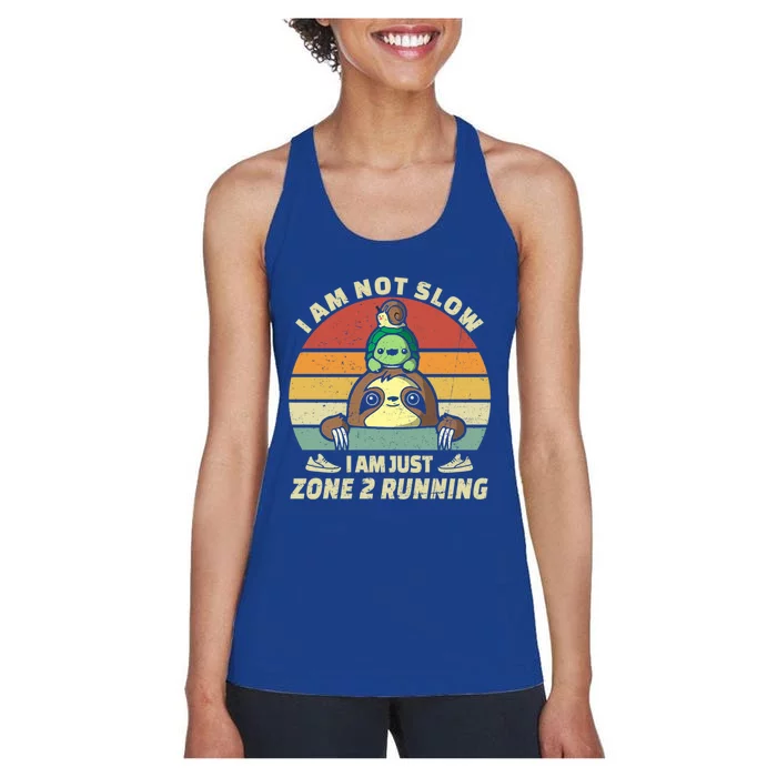 Vintage Im Just Zone 2 Running Funny Sloth Slow Runner Team Gift Women's Racerback Tank