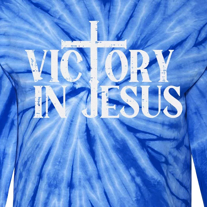 Victory In Jesus Cross God Faith Christian Tie-Dye Long Sleeve Shirt