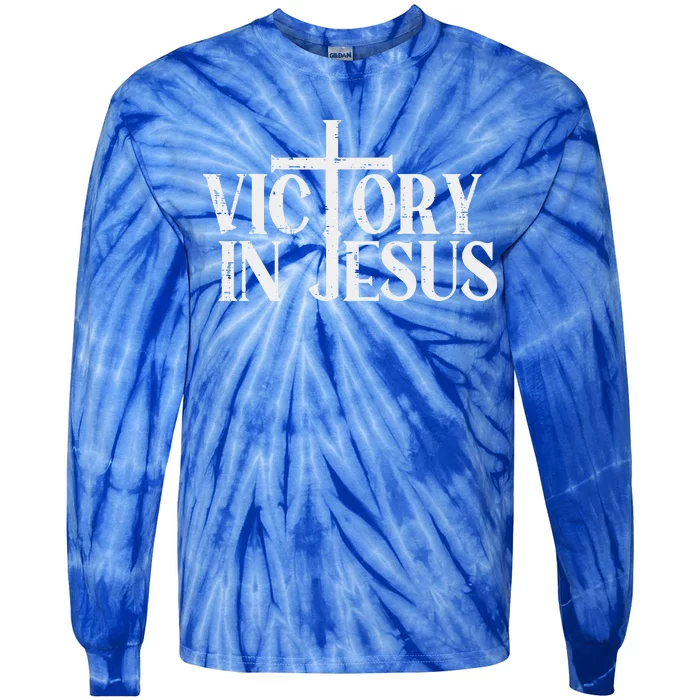 Victory In Jesus Cross God Faith Christian Tie-Dye Long Sleeve Shirt