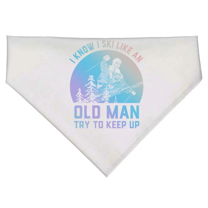 Vintage I Know I Ski Like An Old Try To Keep Up Funny Gift USA-Made Doggie Bandana