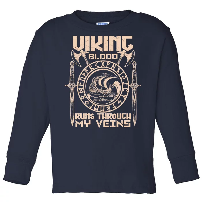 Viking Blood Runs Through My Veins Toddler Long Sleeve Shirt