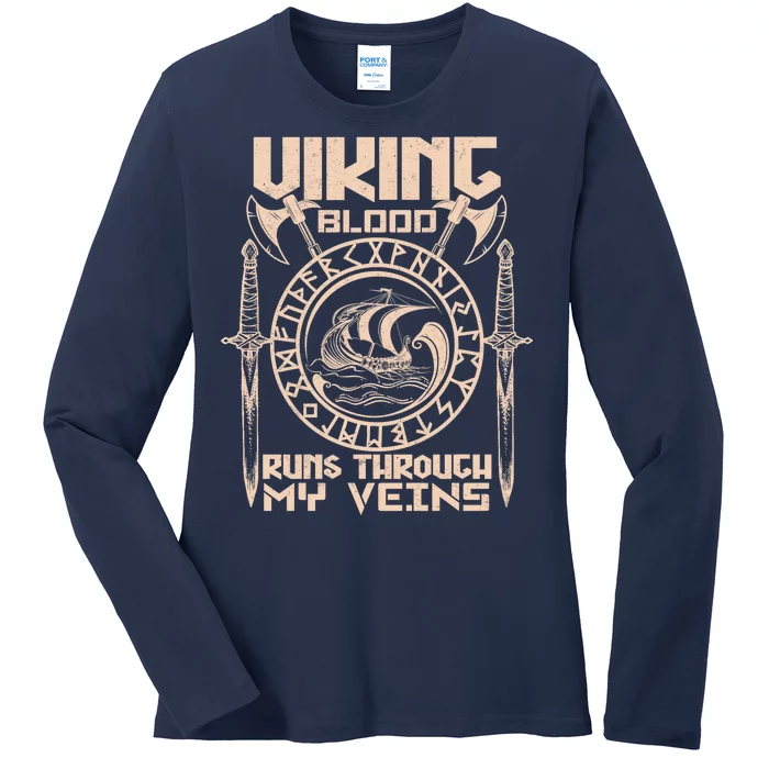 Viking Blood Runs Through My Veins Ladies Long Sleeve Shirt