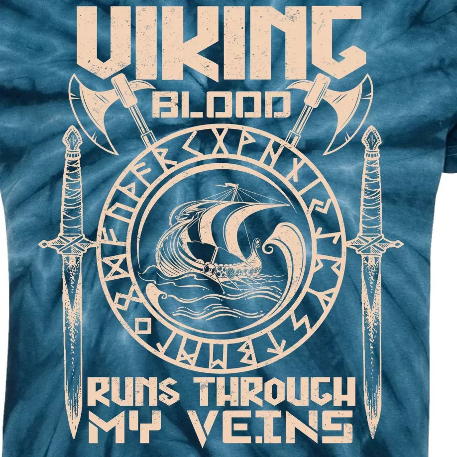 Viking Blood Runs Through My Veins Kids Tie-Dye T-Shirt