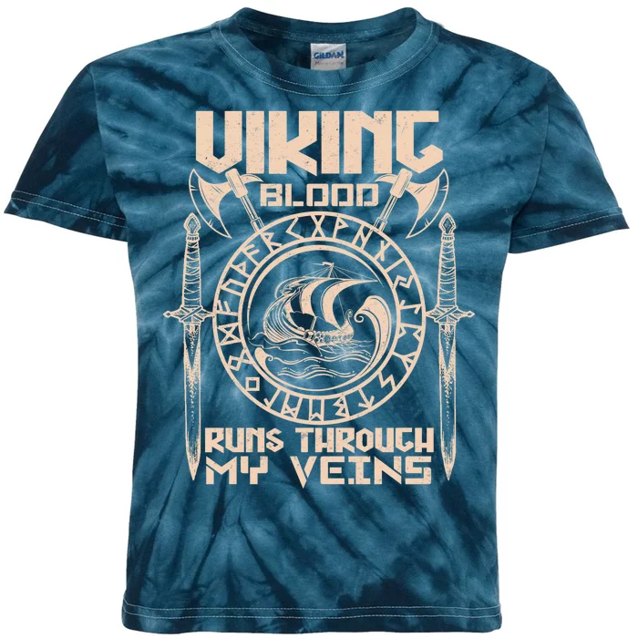 Viking Blood Runs Through My Veins Kids Tie-Dye T-Shirt