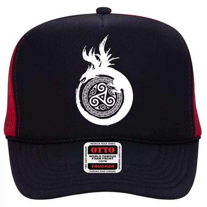 Viking Dragon Celtic Emblem High Crown Mesh Trucker Hat