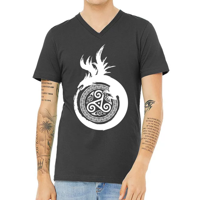 Viking Dragon Celtic Emblem V-Neck T-Shirt