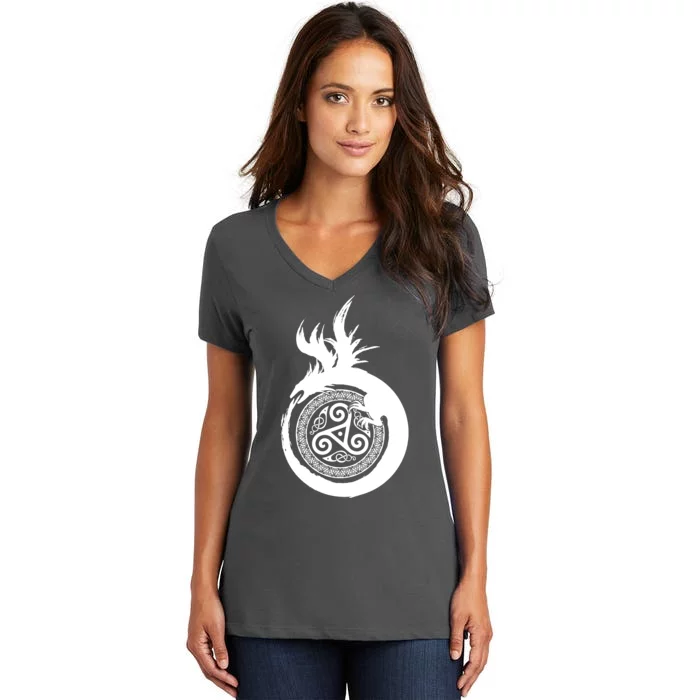 Viking Dragon Celtic Emblem Women's V-Neck T-Shirt