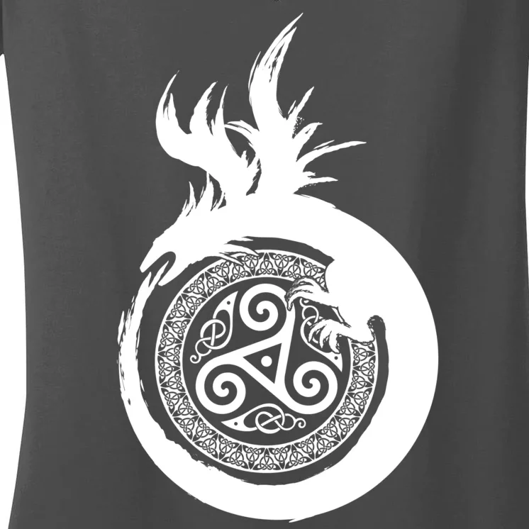 Viking Dragon Celtic Emblem Women's V-Neck T-Shirt