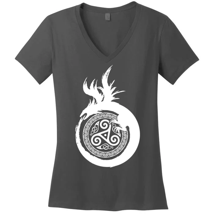 Viking Dragon Celtic Emblem Women's V-Neck T-Shirt