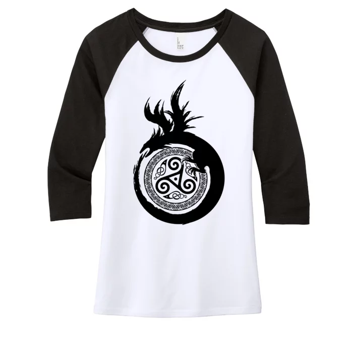 Viking Dragon Celtic Emblem Women's Tri-Blend 3/4-Sleeve Raglan Shirt