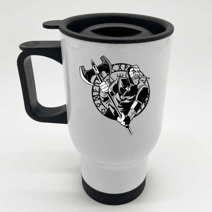 Viking Warrior Weapon Front & Back Stainless Steel Travel Mug