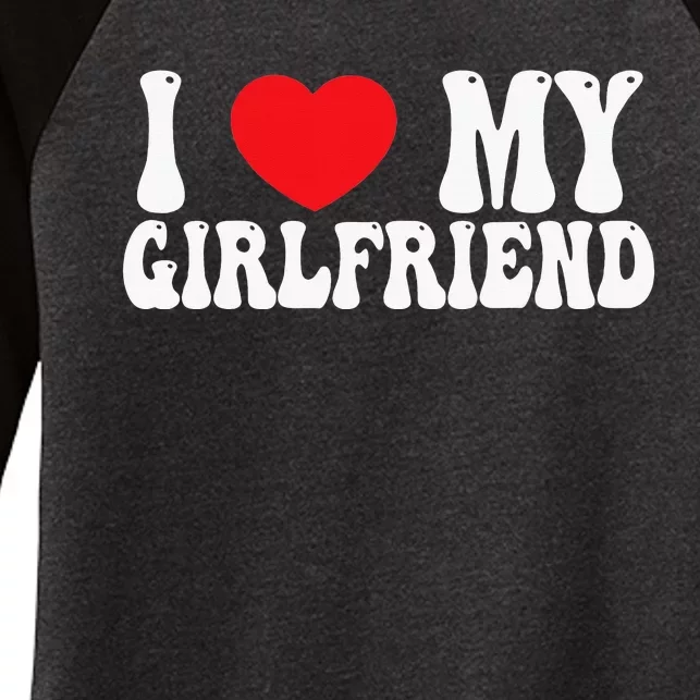 Valentine I Love My Girlfriend GF Red Heart Lover Women's Tri-Blend 3/4-Sleeve Raglan Shirt