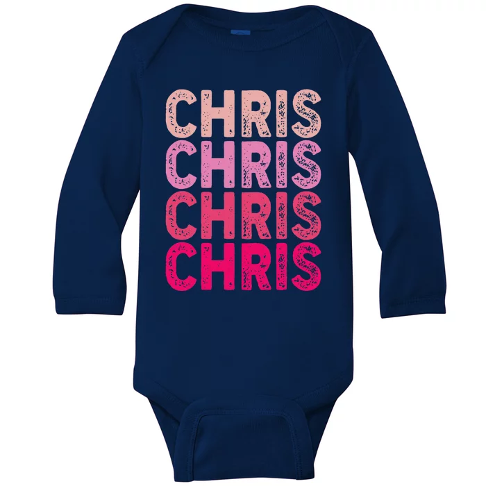 Vintage I Love Chris Retro Pattern Baby Long Sleeve Bodysuit