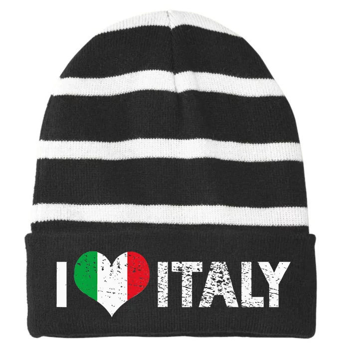 Vintage I Love Italy Europe Vacation Holiday Striped Beanie with Solid Band