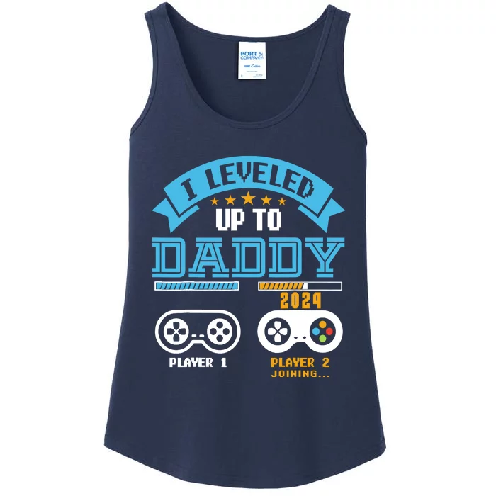 Vintage I Leveled Up To Daddy 2024 Funny Soon To Be Dad 2024 Ladies Essential Tank