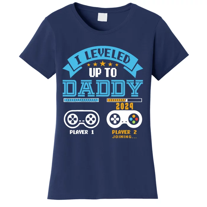 Vintage I Leveled Up To Daddy 2024 Funny Soon To Be Dad 2024 Women's T-Shirt