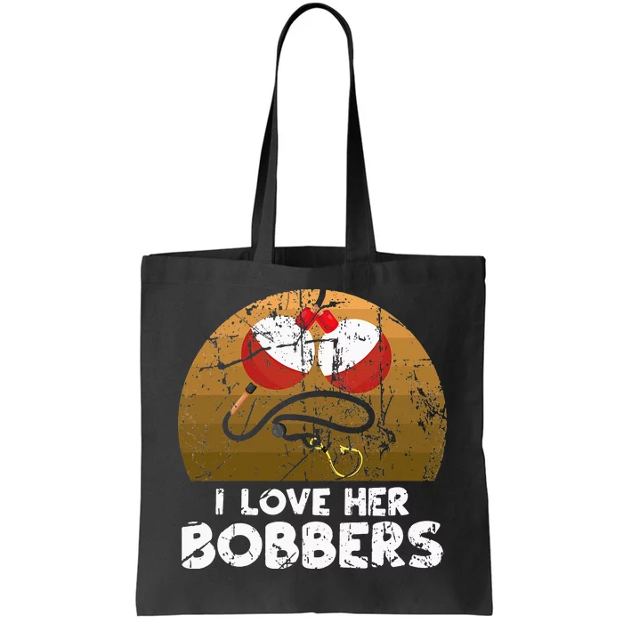 Vintage I Love Her Bobbers Funny Fishing Couple Tote Bag