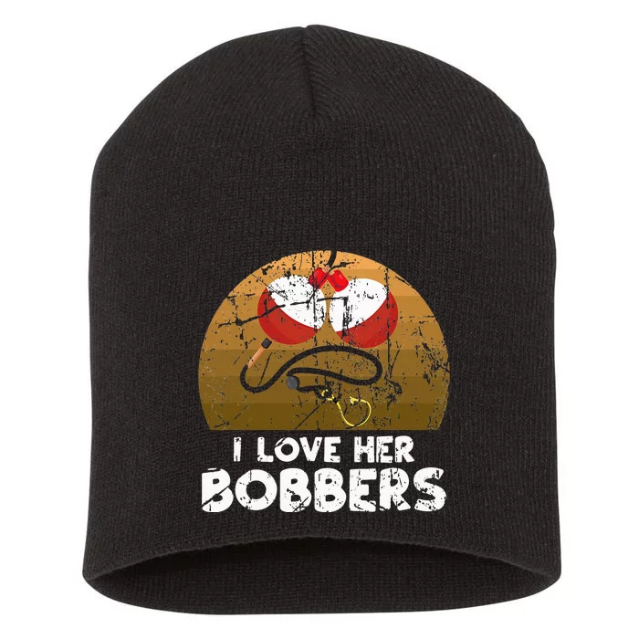 Vintage I Love Her Bobbers Funny Fishing Couple Short Acrylic Beanie