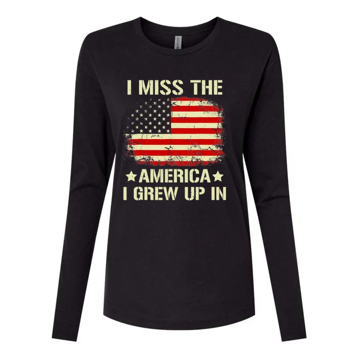 Vintage I Miss The America I Grew Up In American Flag Womens Cotton Relaxed Long Sleeve T-Shirt