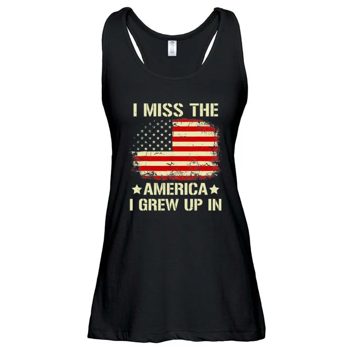 Vintage I Miss The America I Grew Up In American Flag Ladies Essential Flowy Tank