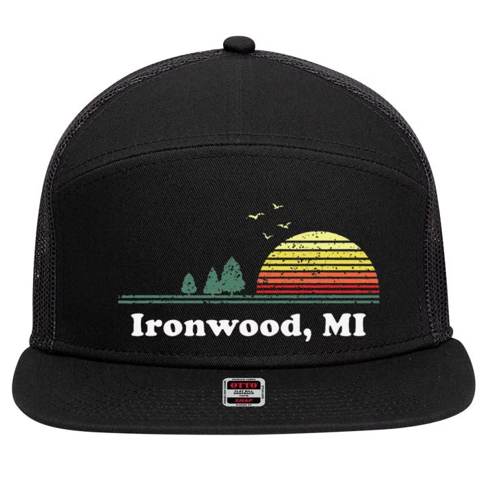 Vintage Ironwood Michigan Home Souvenir Print 7 Panel Mesh Trucker Snapback Hat