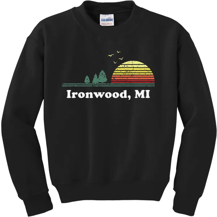 Vintage Ironwood Michigan Home Souvenir Print Kids Sweatshirt